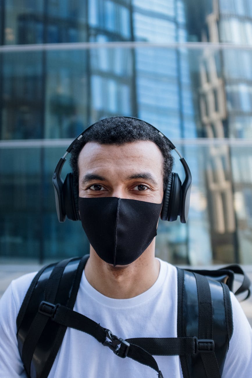 man in black face mask