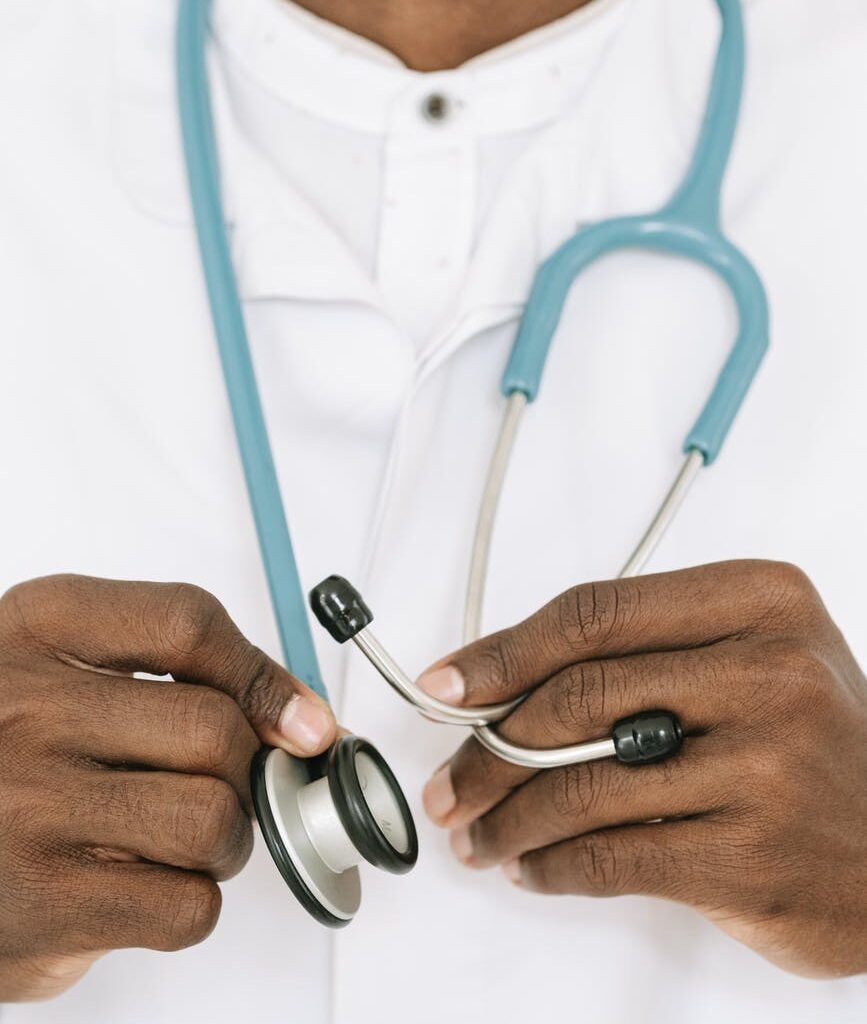 stethoscope over a man s neck