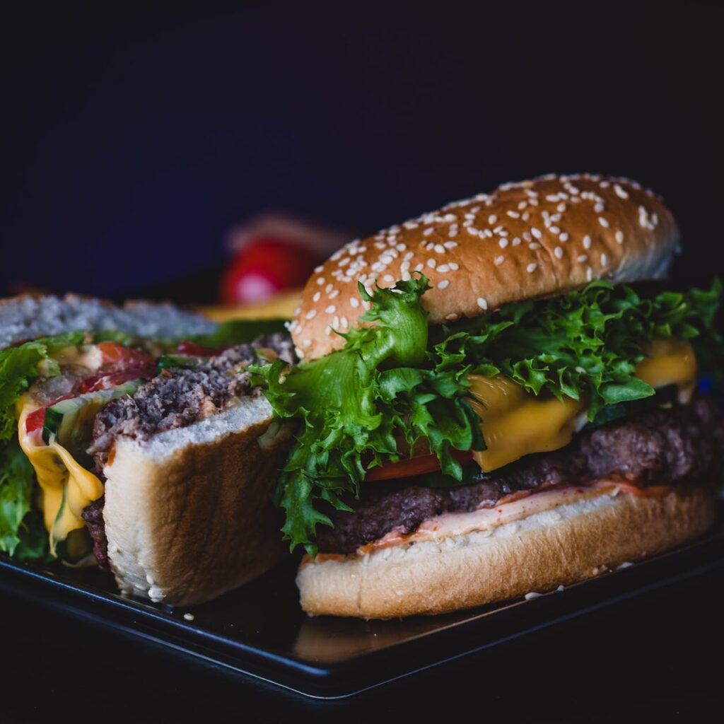 selective focus photo of cheeseburger