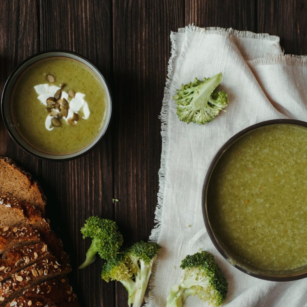 green soup on white ceramic bowl